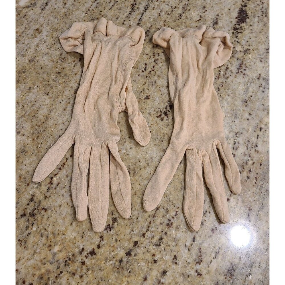 Vintage Plus Size L XL Beige Rayon Formal 9.5" Gloves Ruffle Bridgerton